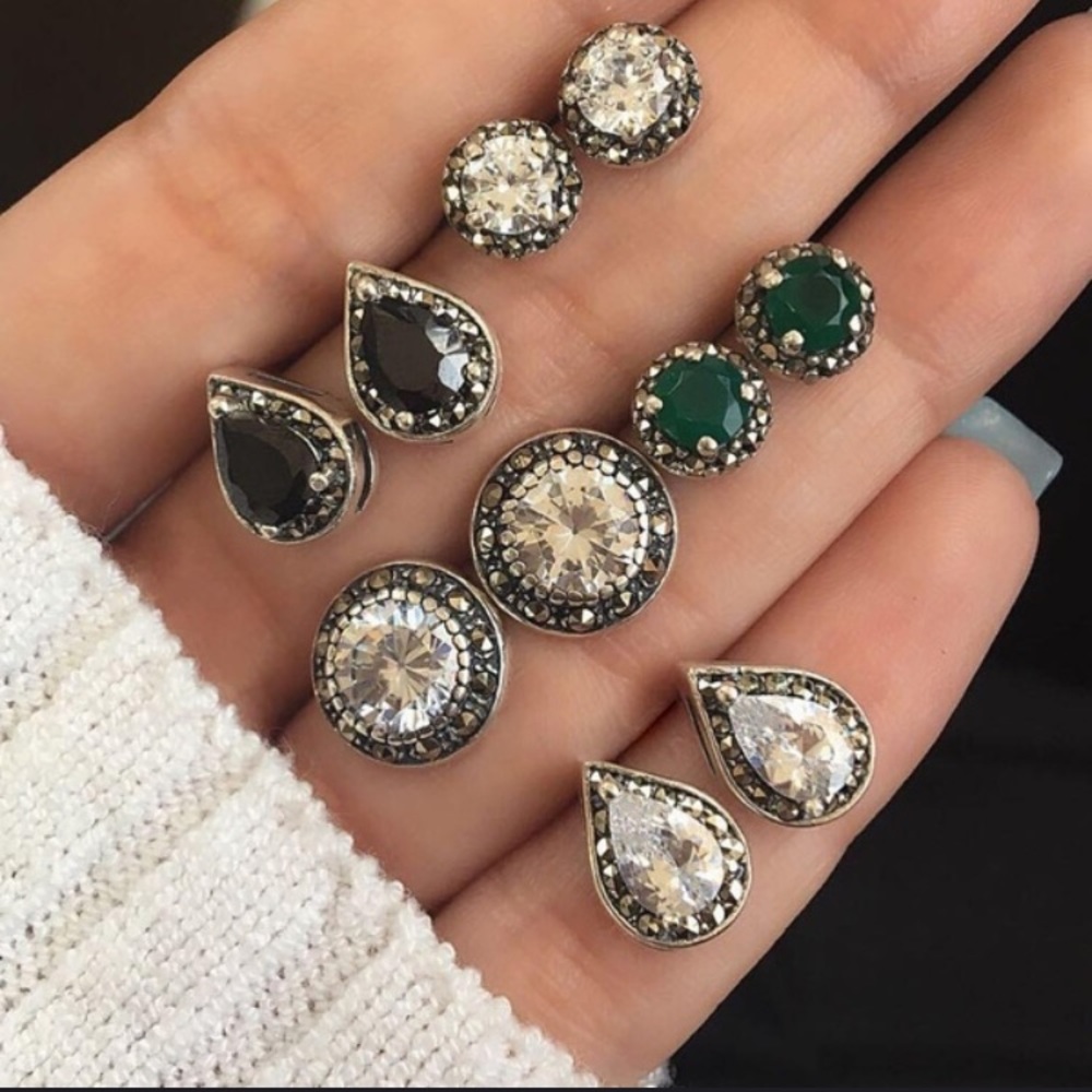5 Pairs Earrings Crystal Stud Fashion Jewelry